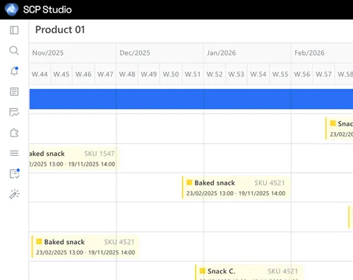 Screenshot of the production planning software with schedule and order control