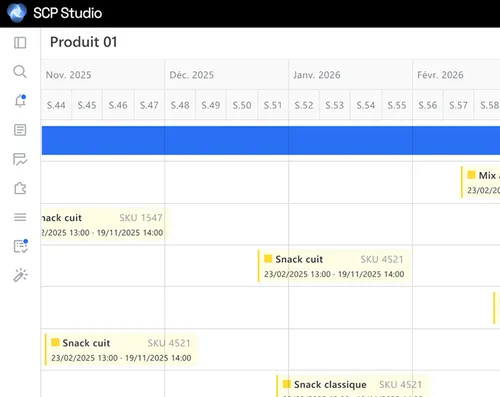Capture du logiciel de planification de la production avec calendrier et suivi des ordres